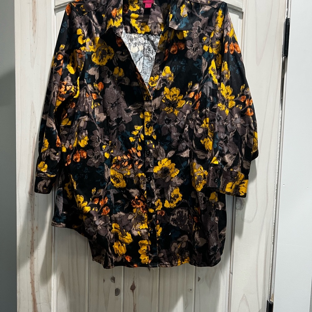 212 Collection Yellow and Brown Floral Top